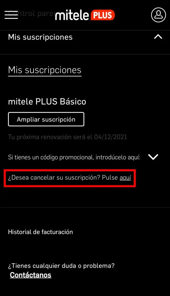 Cómo dar de baja miTele Plus, paso 4