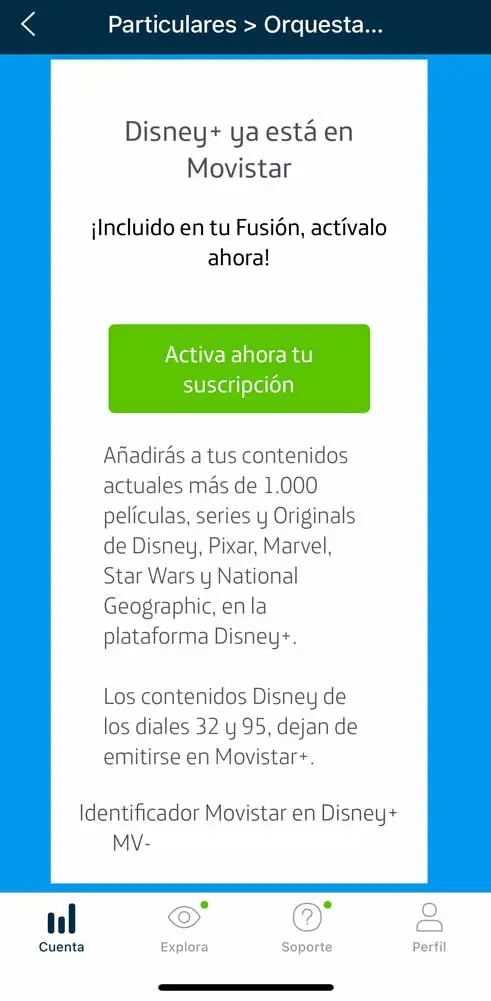 Cómo activar Disney plus con Movistar, paso 2