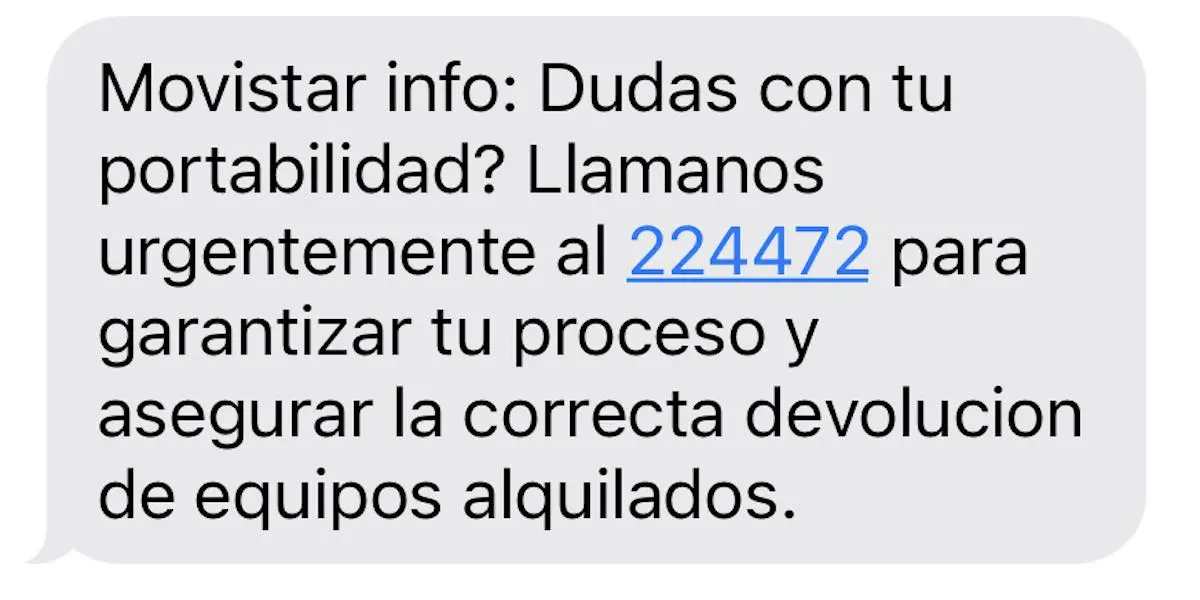 Mensaje Movistar portabilidad