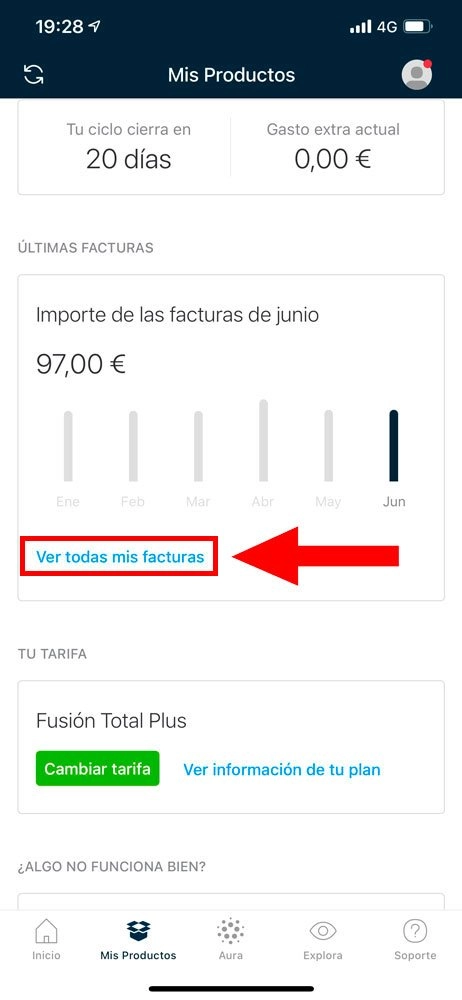 Cómo consultar facturas en Mi Movistar, paso 2
