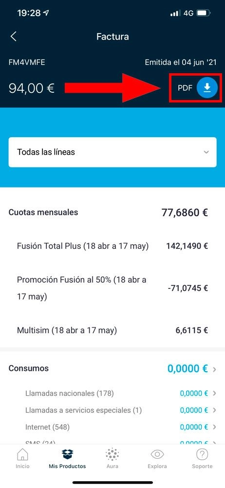 Cómo consultar facturas en Mi Movistar, paso 4