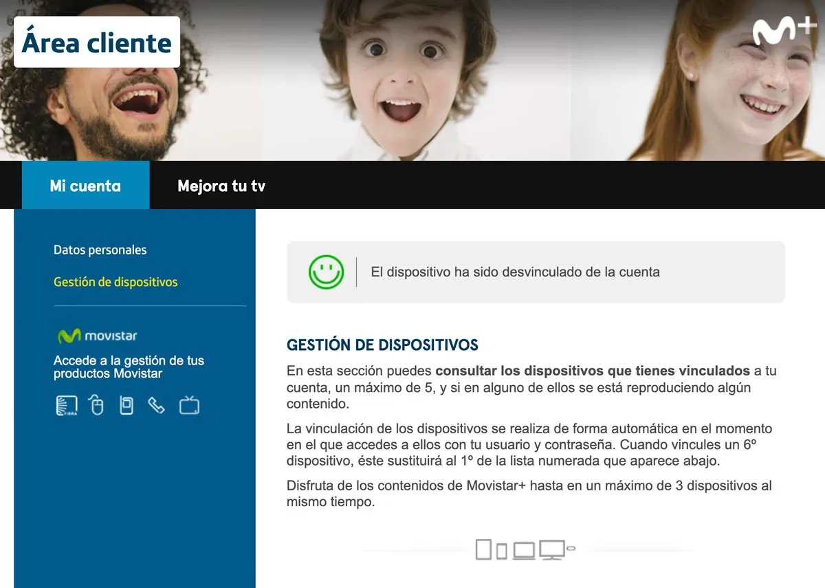 Cómo ver y gestionar los dispositivos conectados a Movistar+ Cómo desvincular dispositivos app Movistar Plus, paso 3