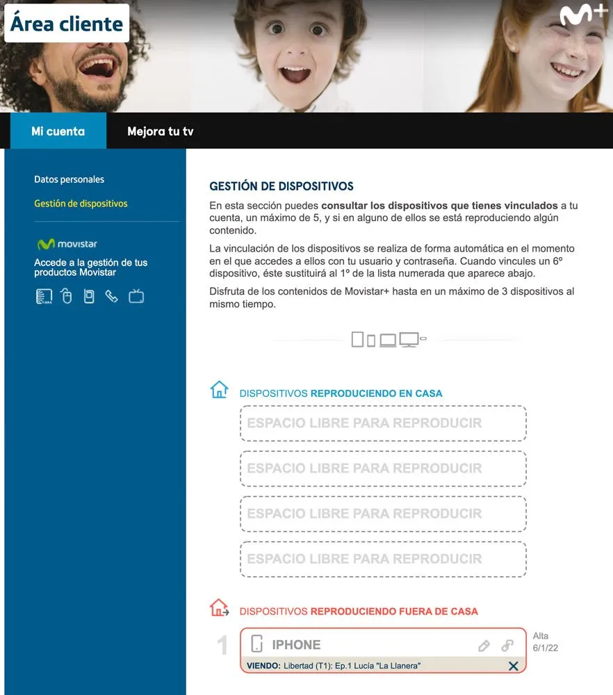 Cómo ver y gestionar los dispositivos conectados a Movistar+ Cómo ver dispositivos conectados Movistar Plus, paso 2