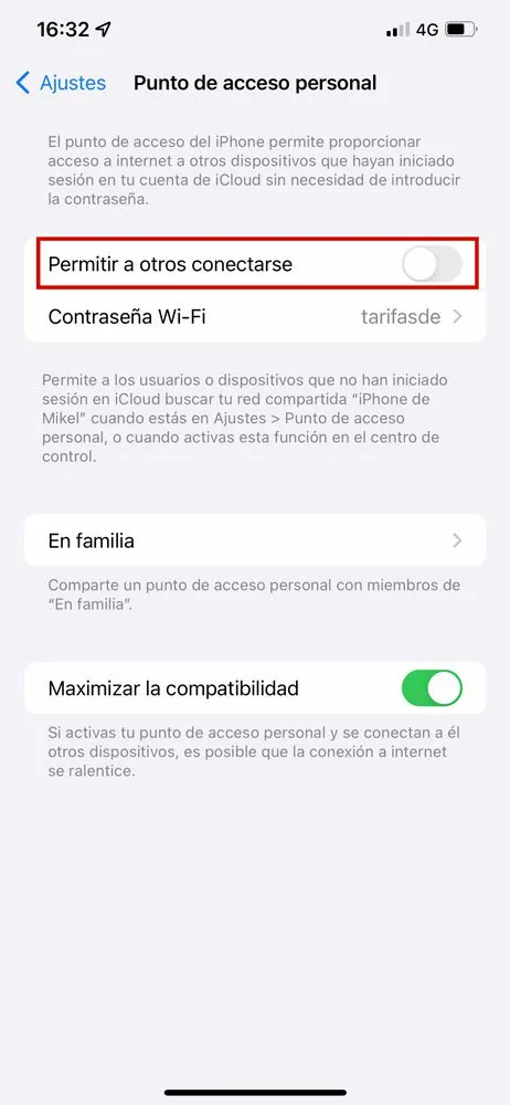 Cómo compartir Wifi iPhone, paso 2