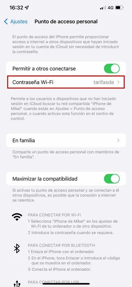 Cómo compartir Wifi iPhone, paso 3