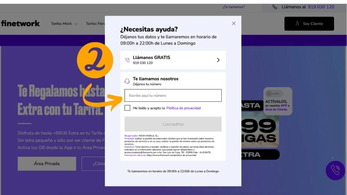 Cambiar tarifa Finetwork2