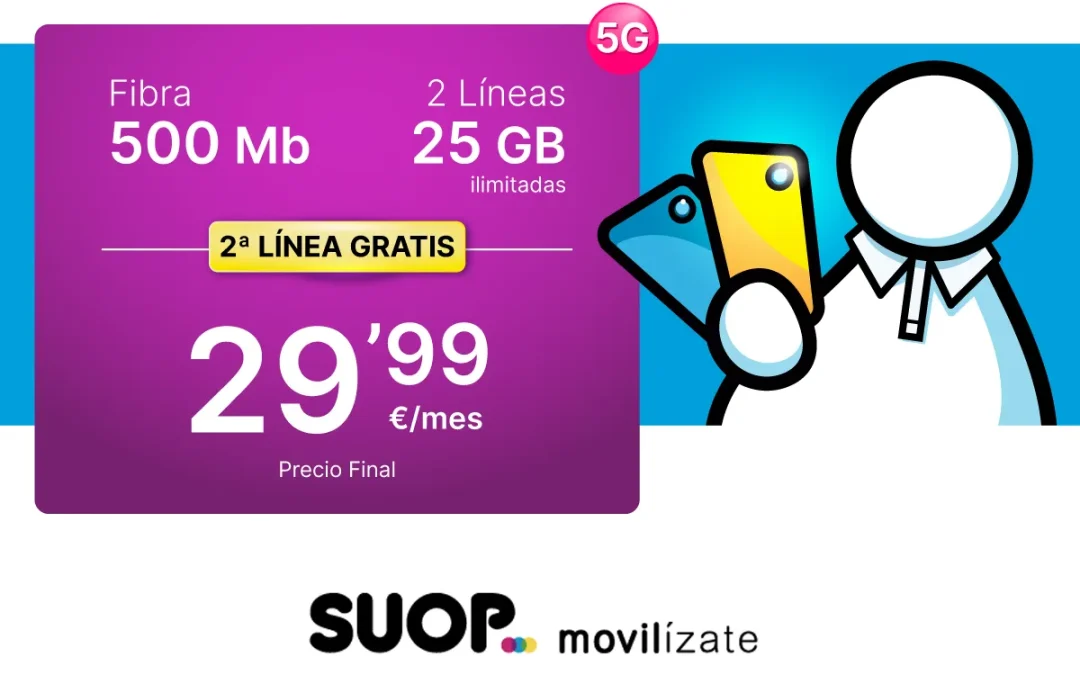 Suop mejora sus packs de fibra y móvil: más velocidad mínima y más gigas
